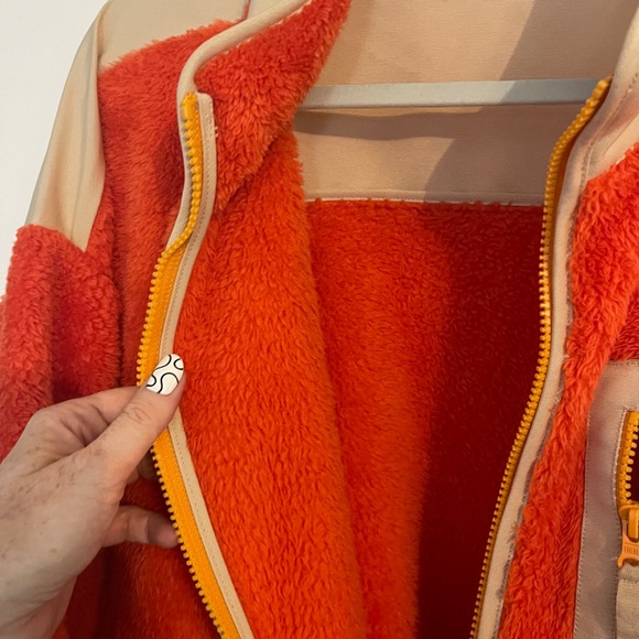 J. Crew Superplush Sherpa Full Zip Jacket Orange Colorblock - Picture 13 of 16